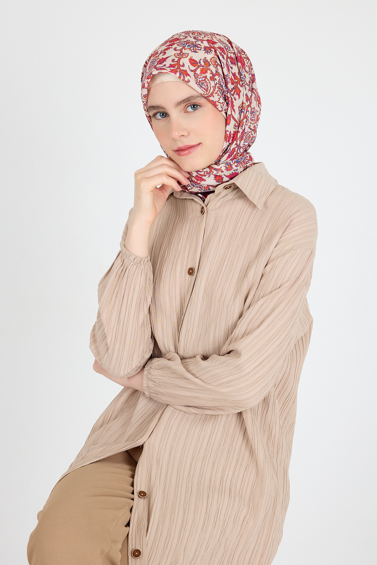 Kahve Desenli Eşarp 5695 