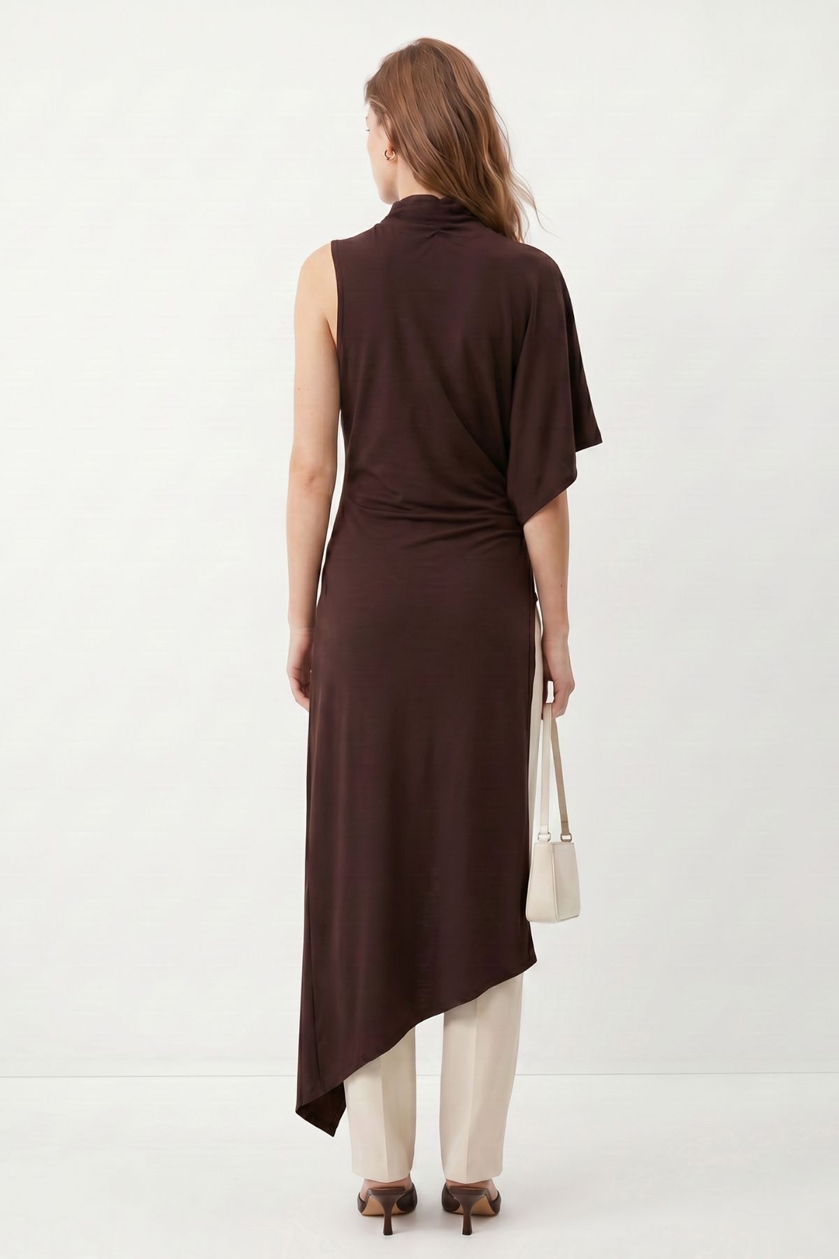 Dik Yaka Asimetrik Kesim Uzun Tunik 261659 Kahve - RAYS