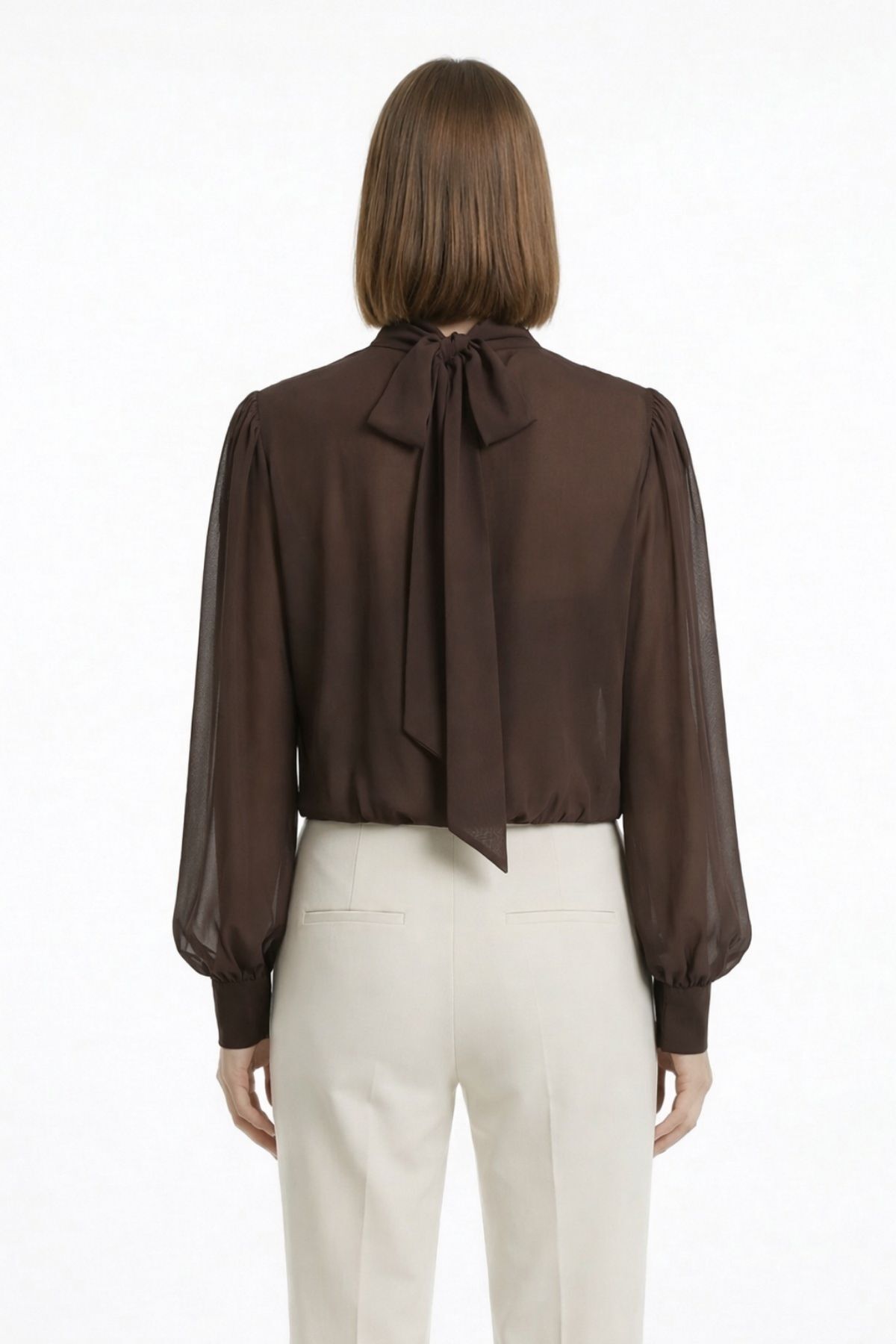 Kahve Dik Yaka Uzun Kol Bluz 252200 - 3