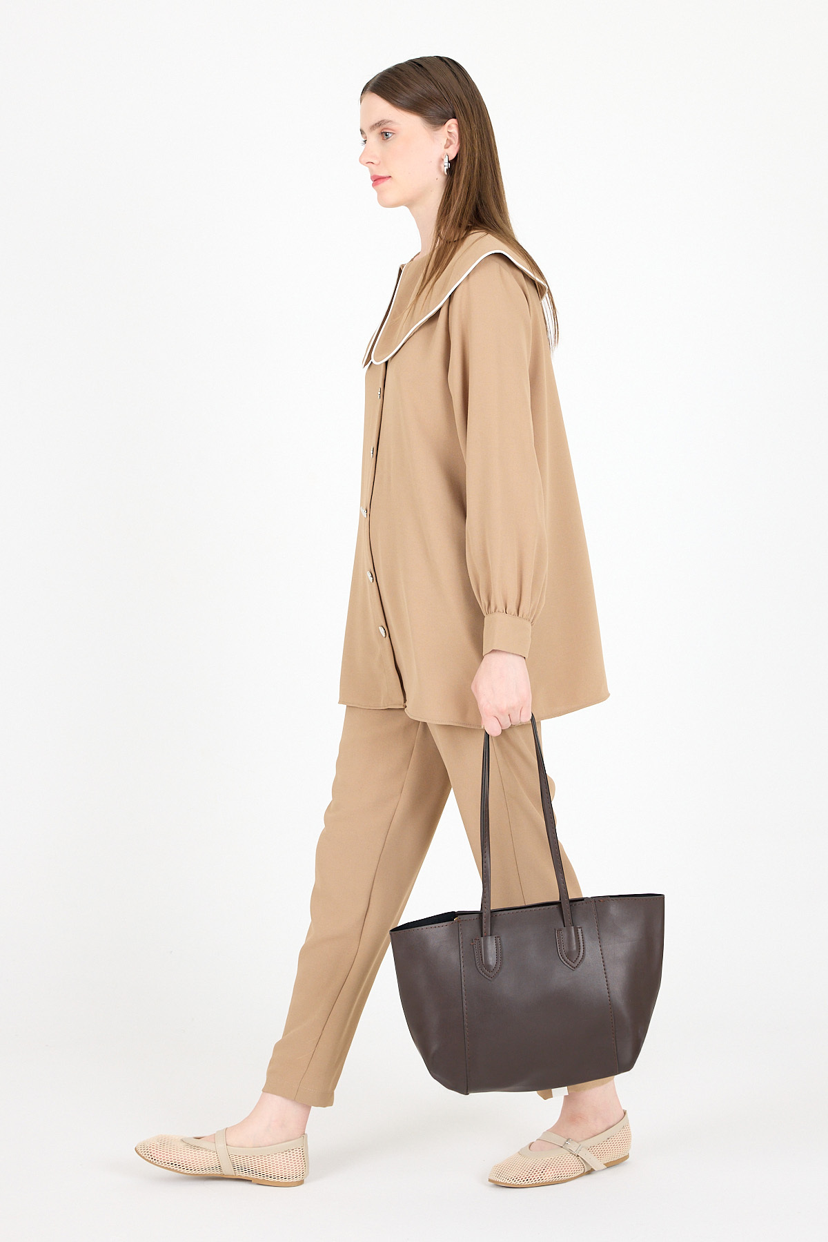 Kahve Dikiş Detaylı Omuz Çantası 9212 - 2