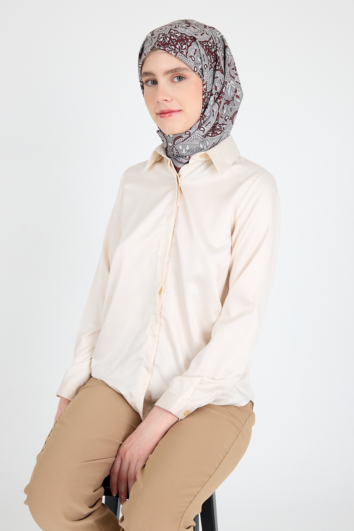 Kahve Etnik Desenli Eşarp 3013 - 3