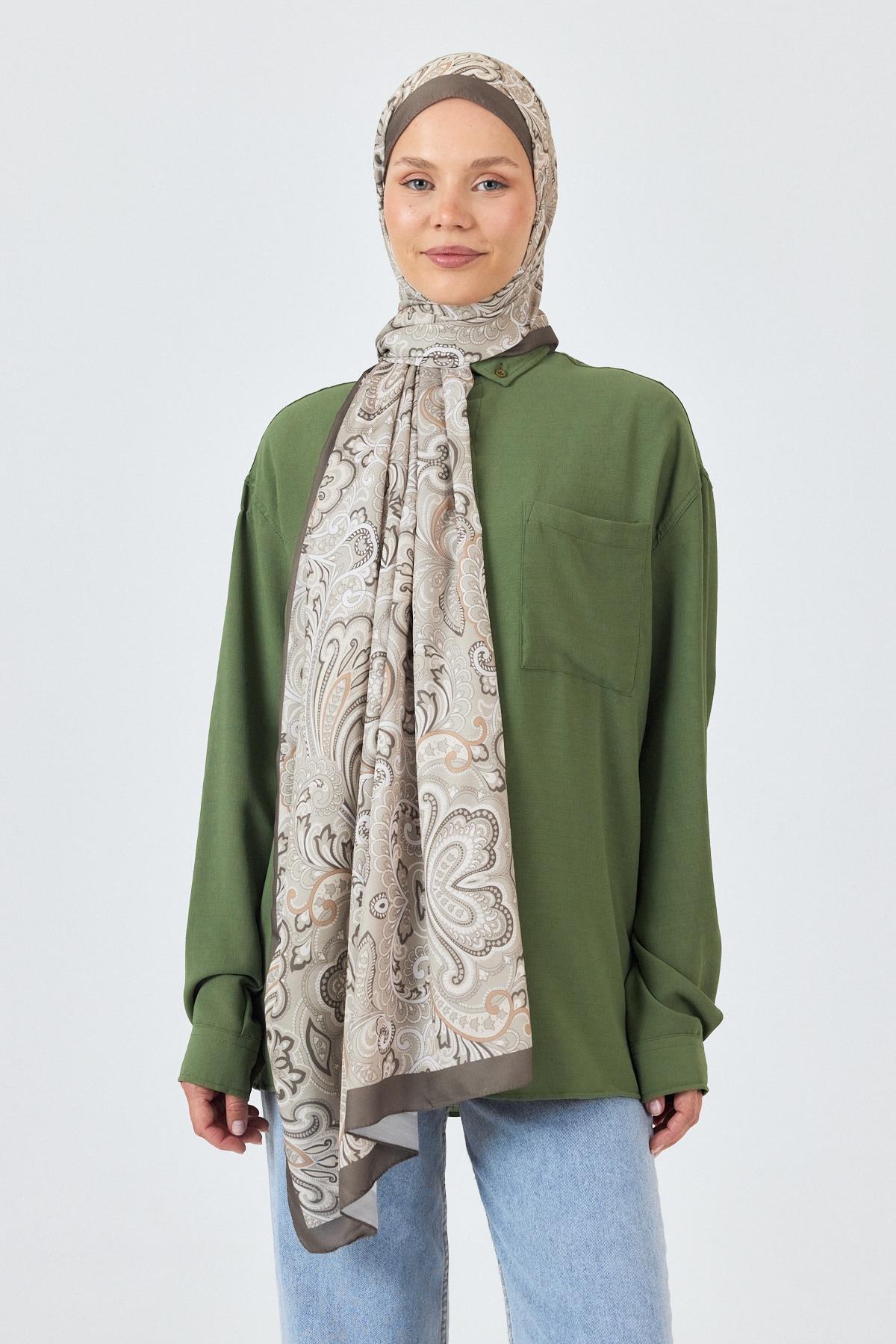 Kahve Etnik Desenli Şal 4005 - 5