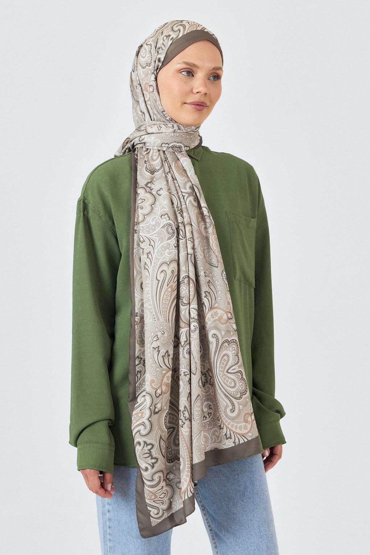 Kahve Etnik Desenli Şal 4005 