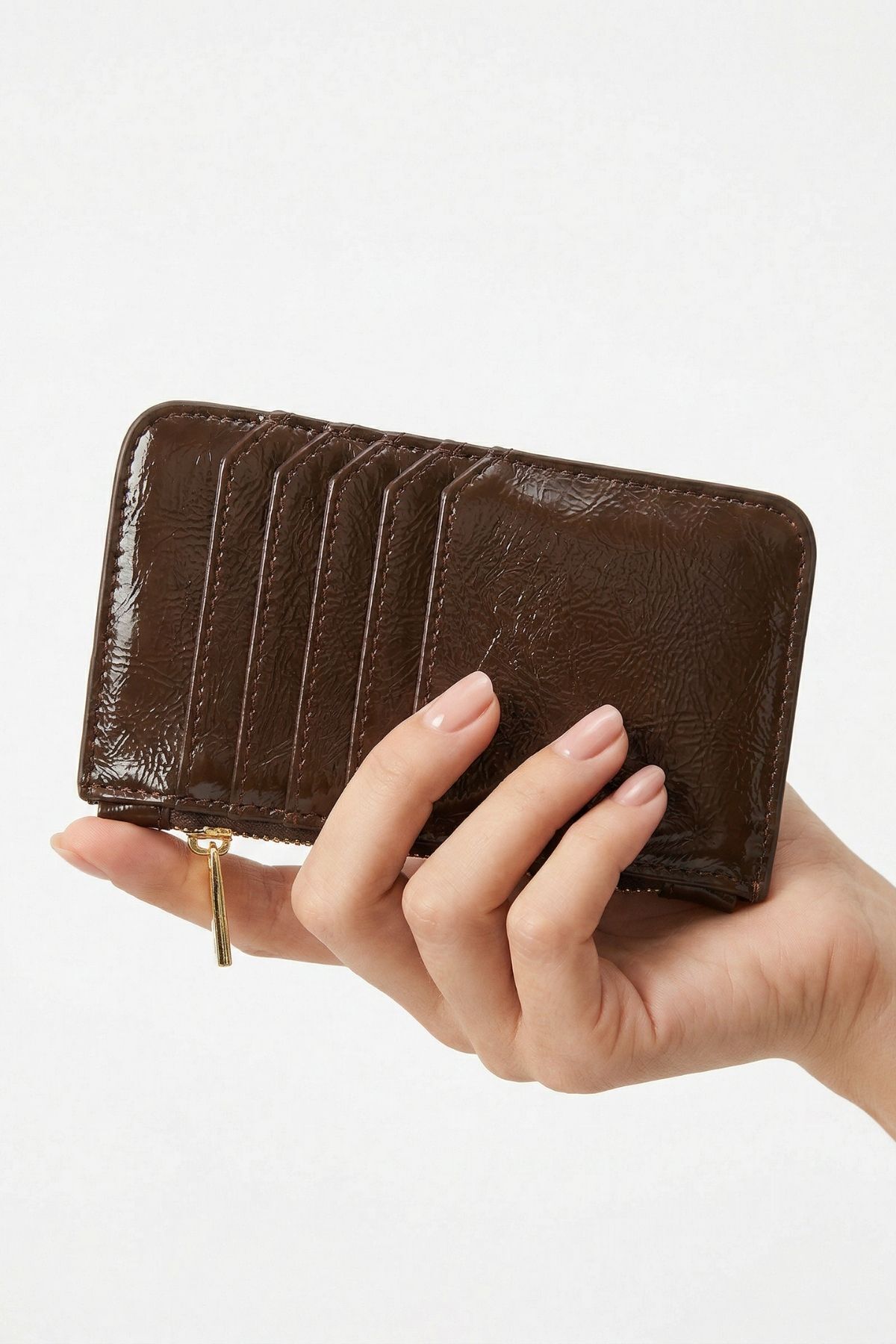 Kahve Fermuar Detaylı Parlak Kartlık 230 - RAYS