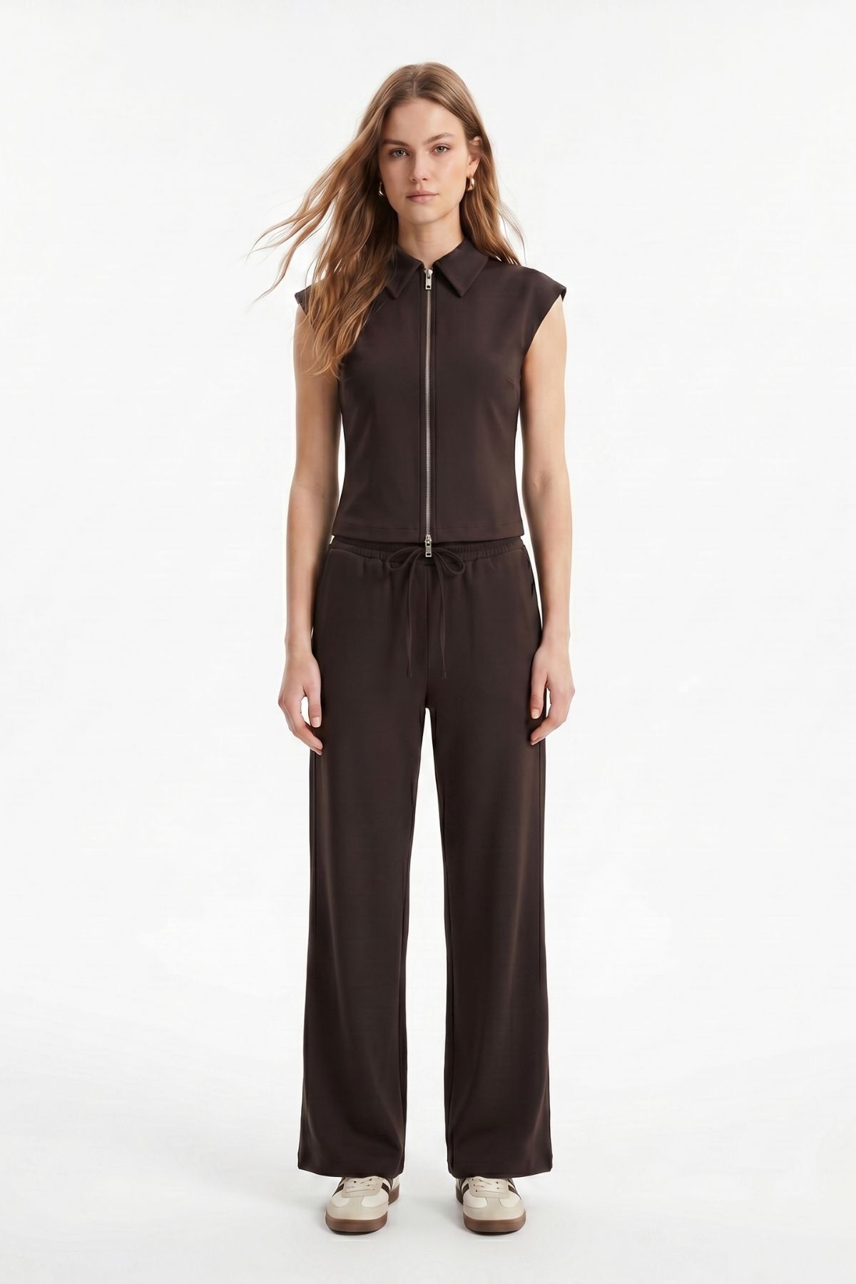 Kahve Fermuarlı Bluz Pantolon Takım 2796 - RAYS (1)