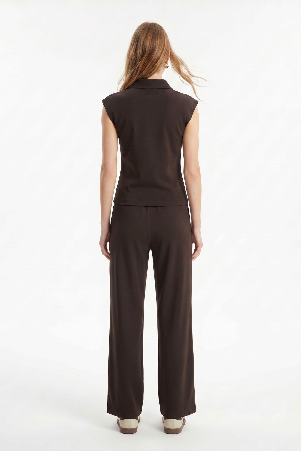 Kahve Fermuarlı Bluz Pantolon Takım 2796 - RAYS