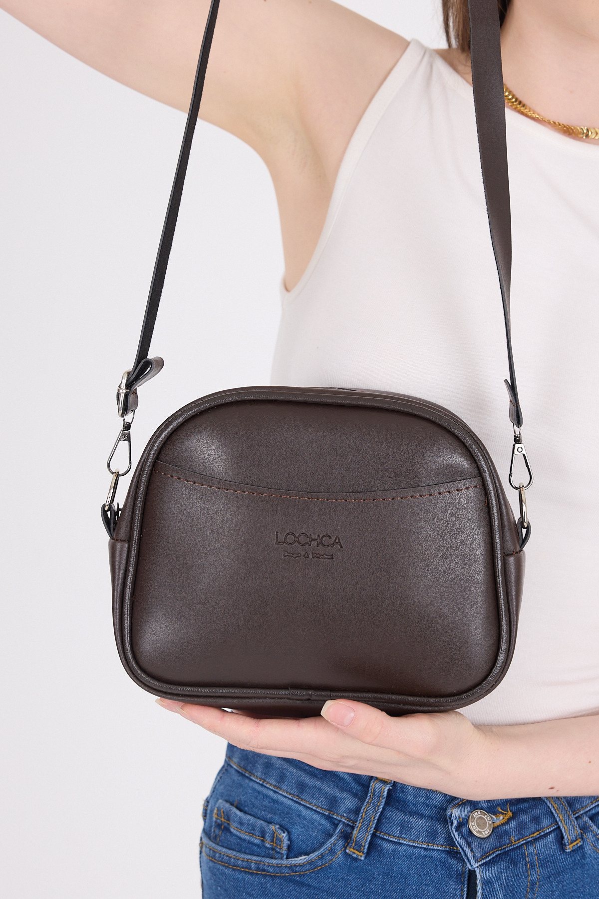 Kahve Fermuarlı Çapraz Askılı Omuz Çantası 9213 - 2