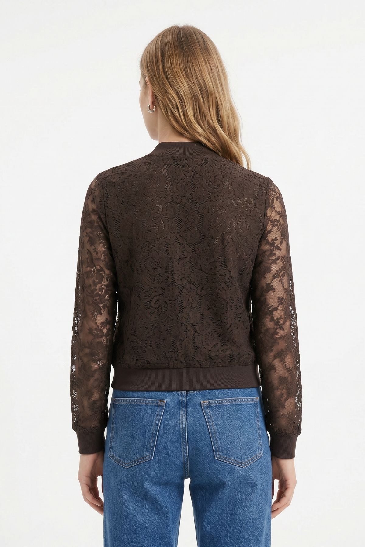 Kahve Fermuarlı Dantelli Ceket 23009 - RAYS