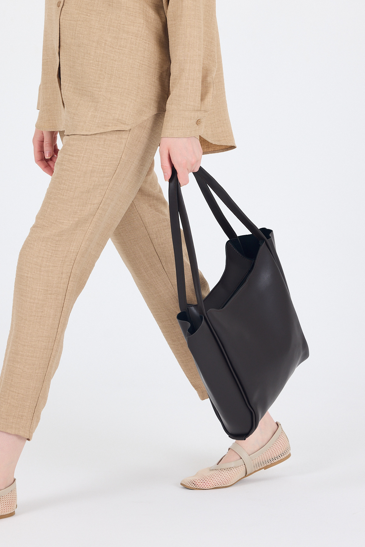 Kahve Fermuarlı Omuz Çantası 9208 - 1