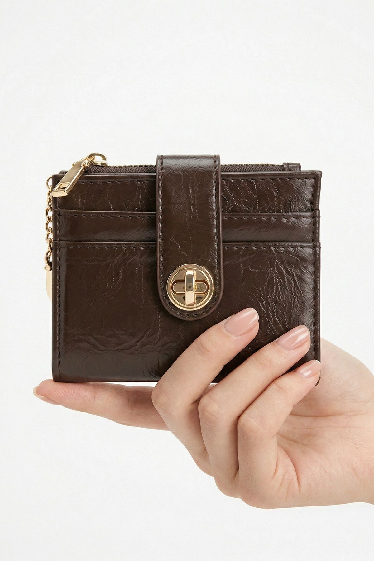 Kahve Fermuarlı Tokalı Kapama Cüzdan 211 - 1