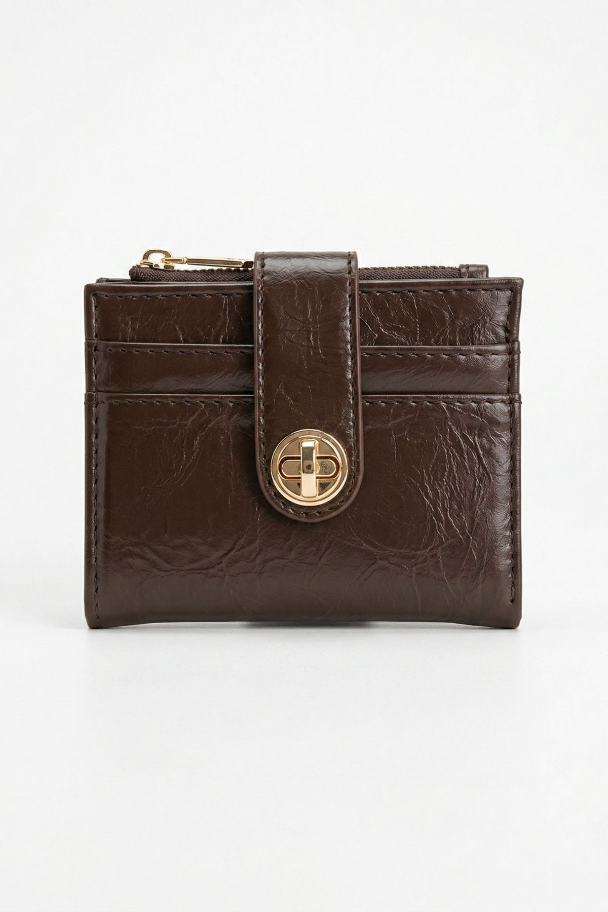 Kahve Fermuarlı Tokalı Kapama Cüzdan 211 - 2