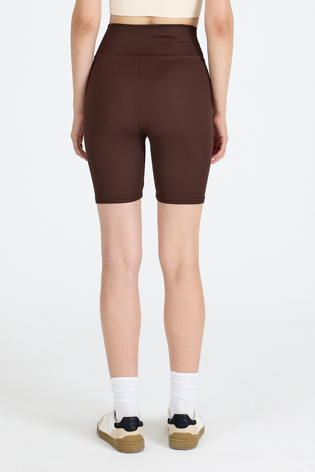 Kahve Fitilli Biker Şort Tayt 3005 - 3