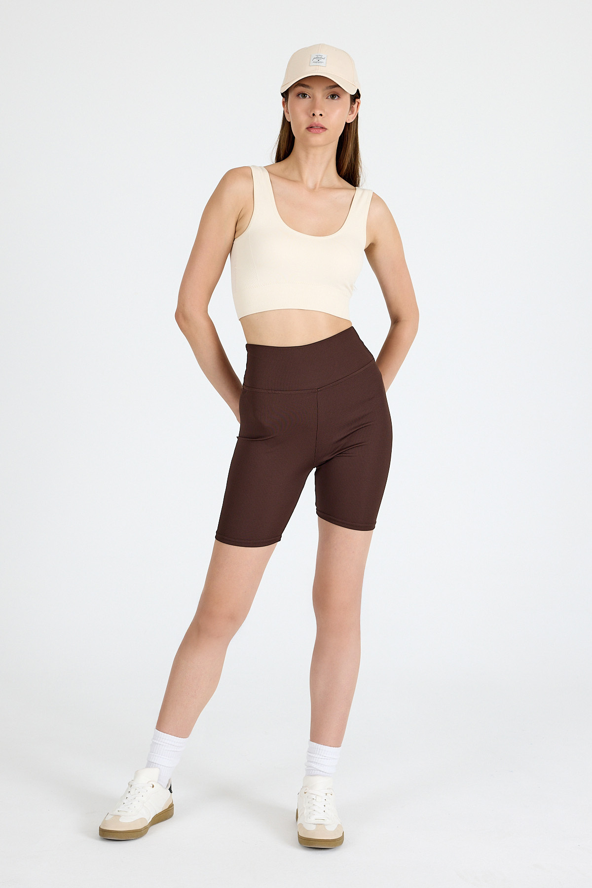 Kahve Fitilli Biker Şort Tayt 3005 - 6