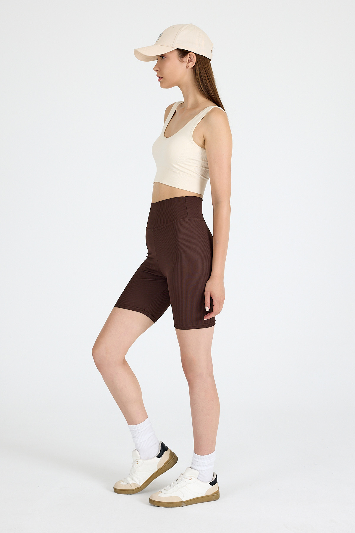 Kahve Fitilli Biker Şort Tayt 3005 - RAYS (1)