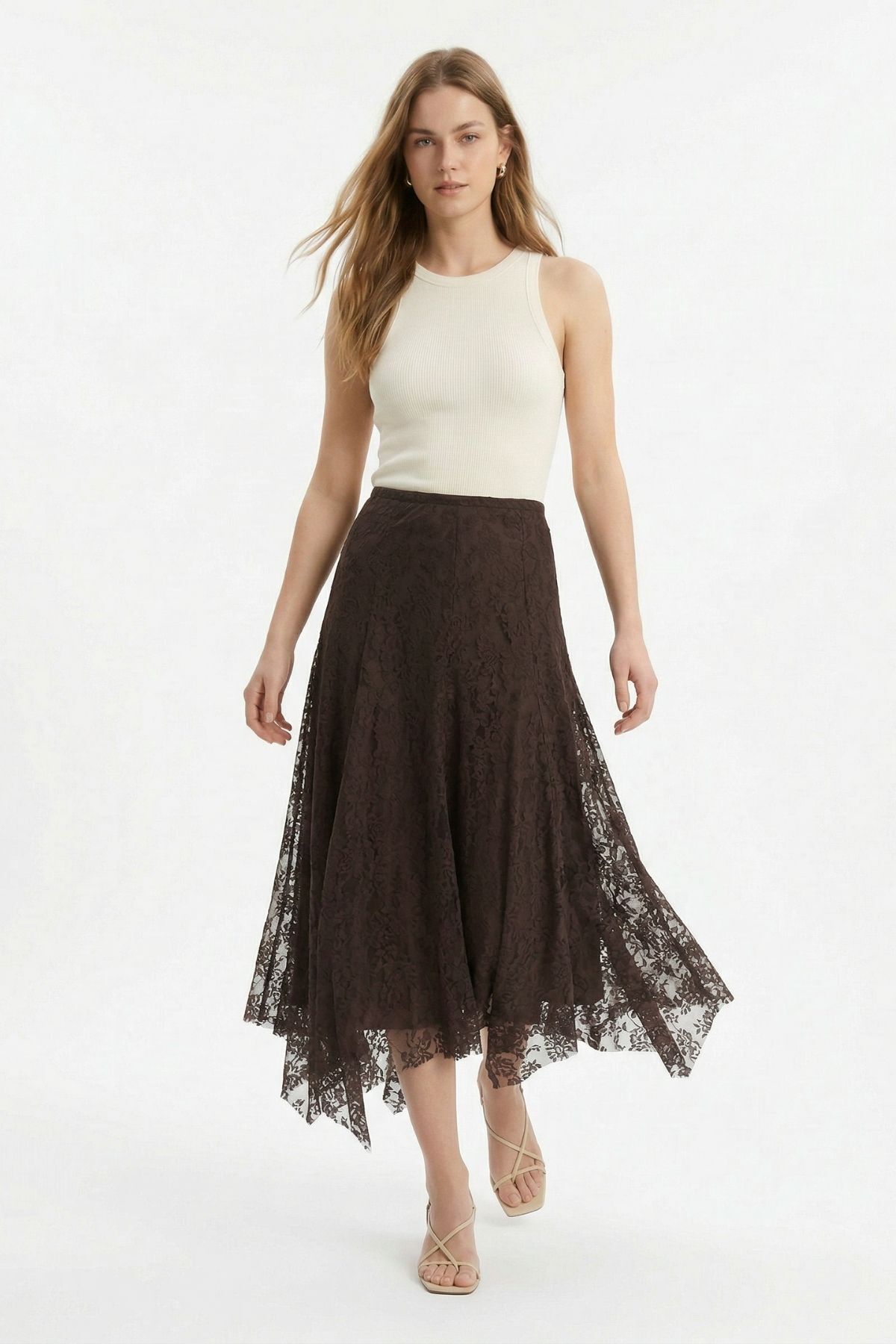 Kahve Flok Desen Etek 8455A - 1