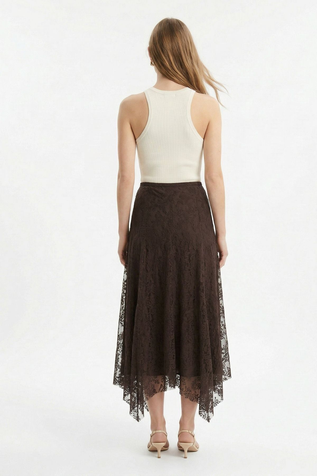 Kahve Flok Desen Etek 8455A - RAYS