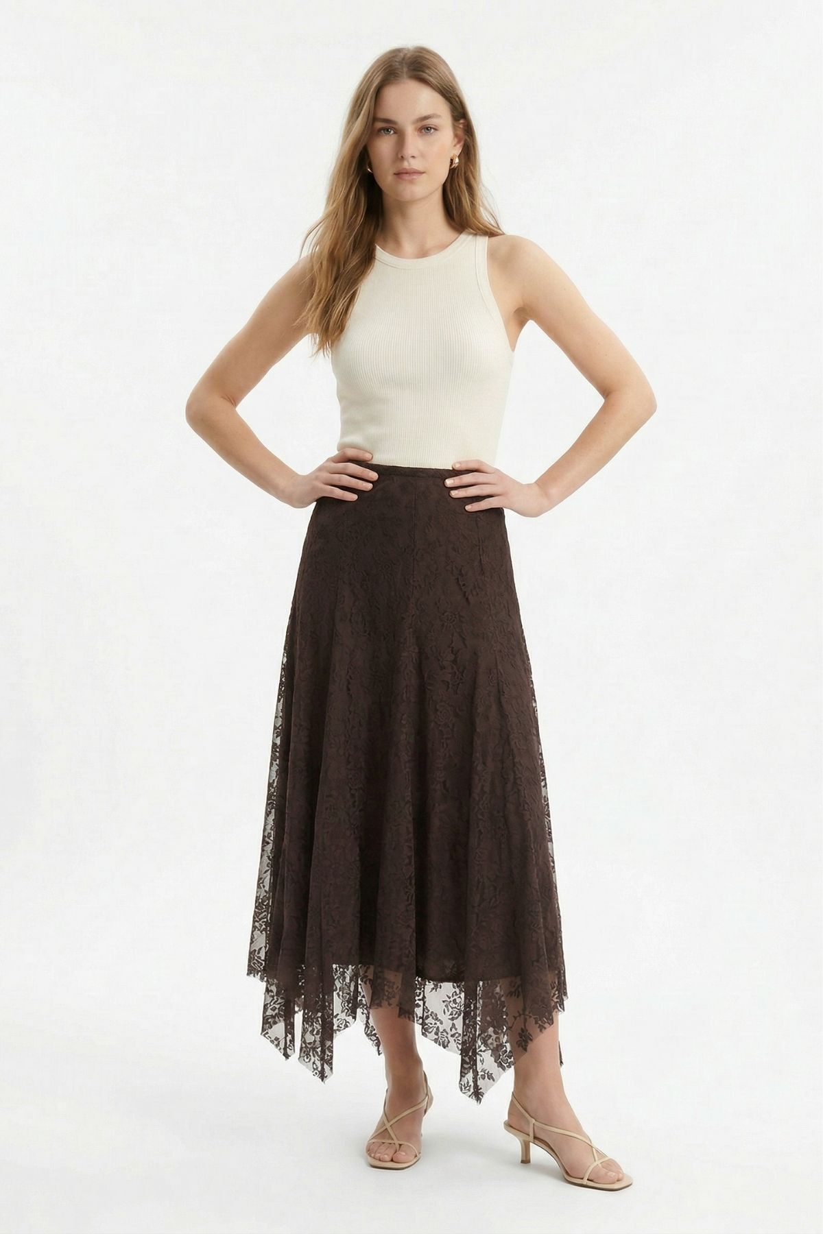 Kahve Flok Desen Etek 8455A - RAYS (1)