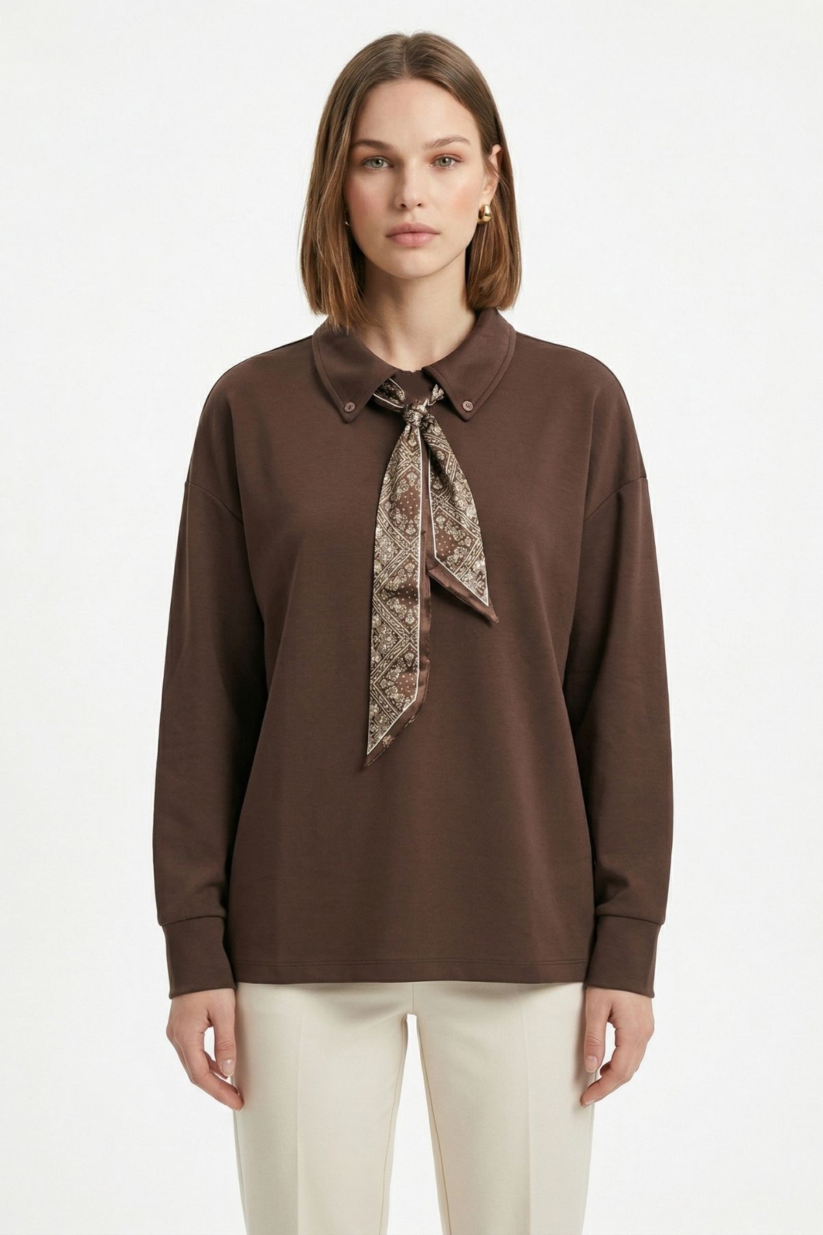 Kahve Fular Detaylı Bluz 12008 - 1