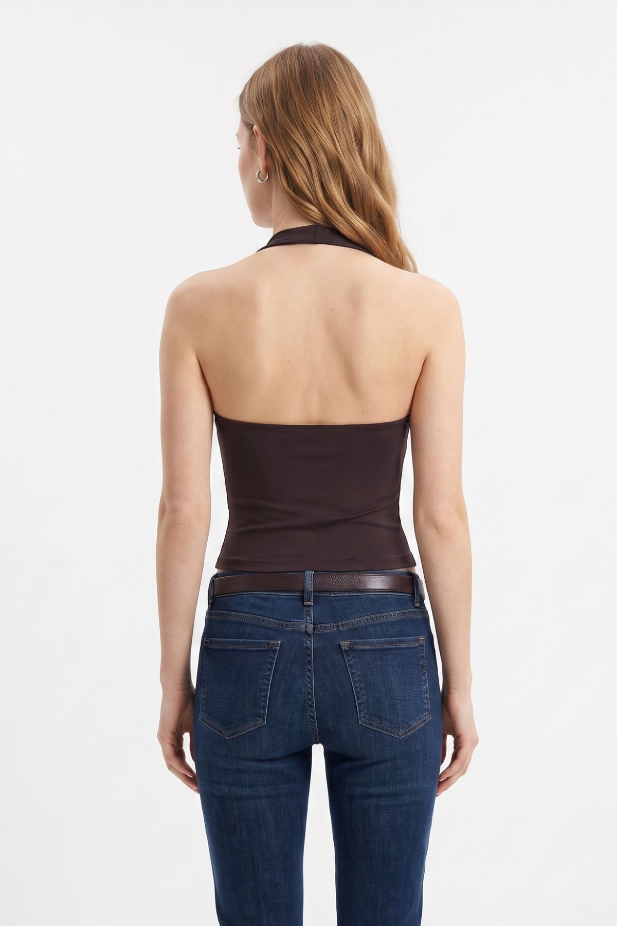 Kahve Halter Yaka Bluz 2735 - 3