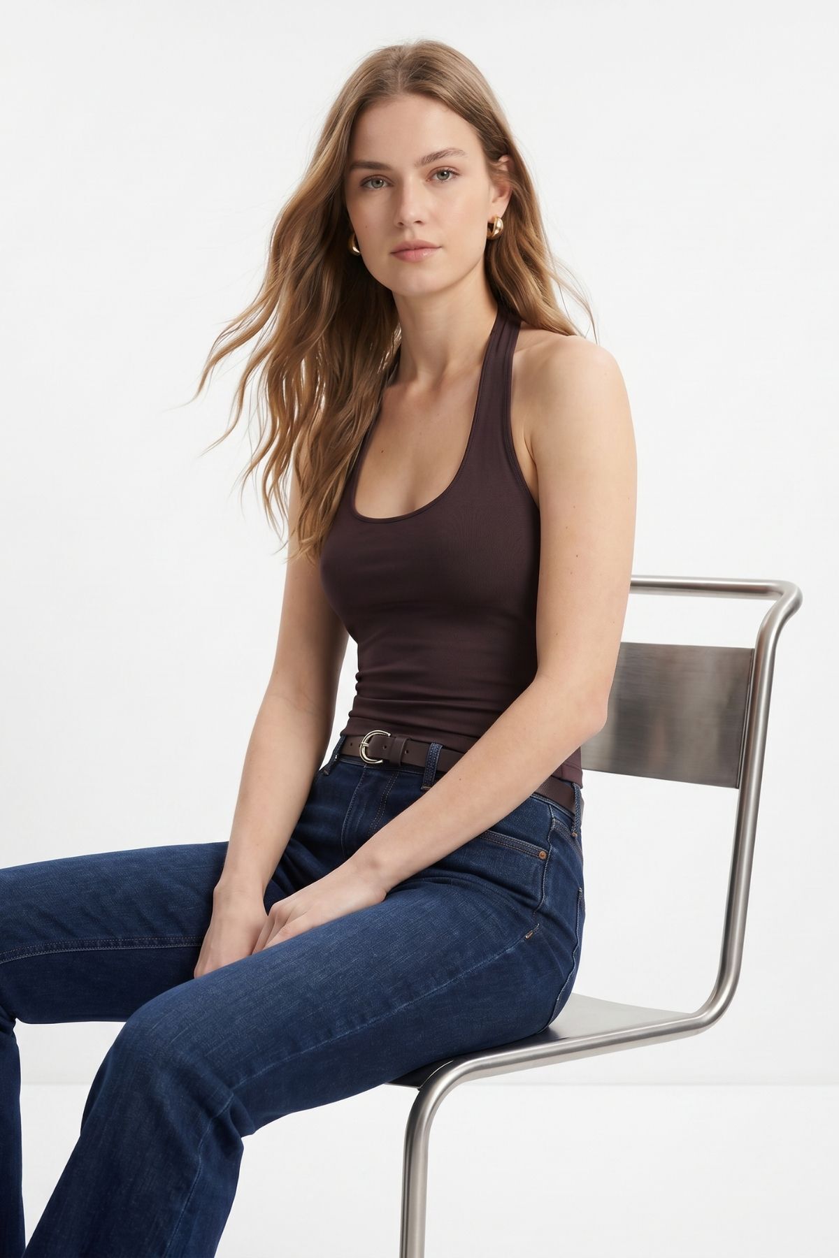 Kahve Halter Yaka Bluz 2735 - RAYS