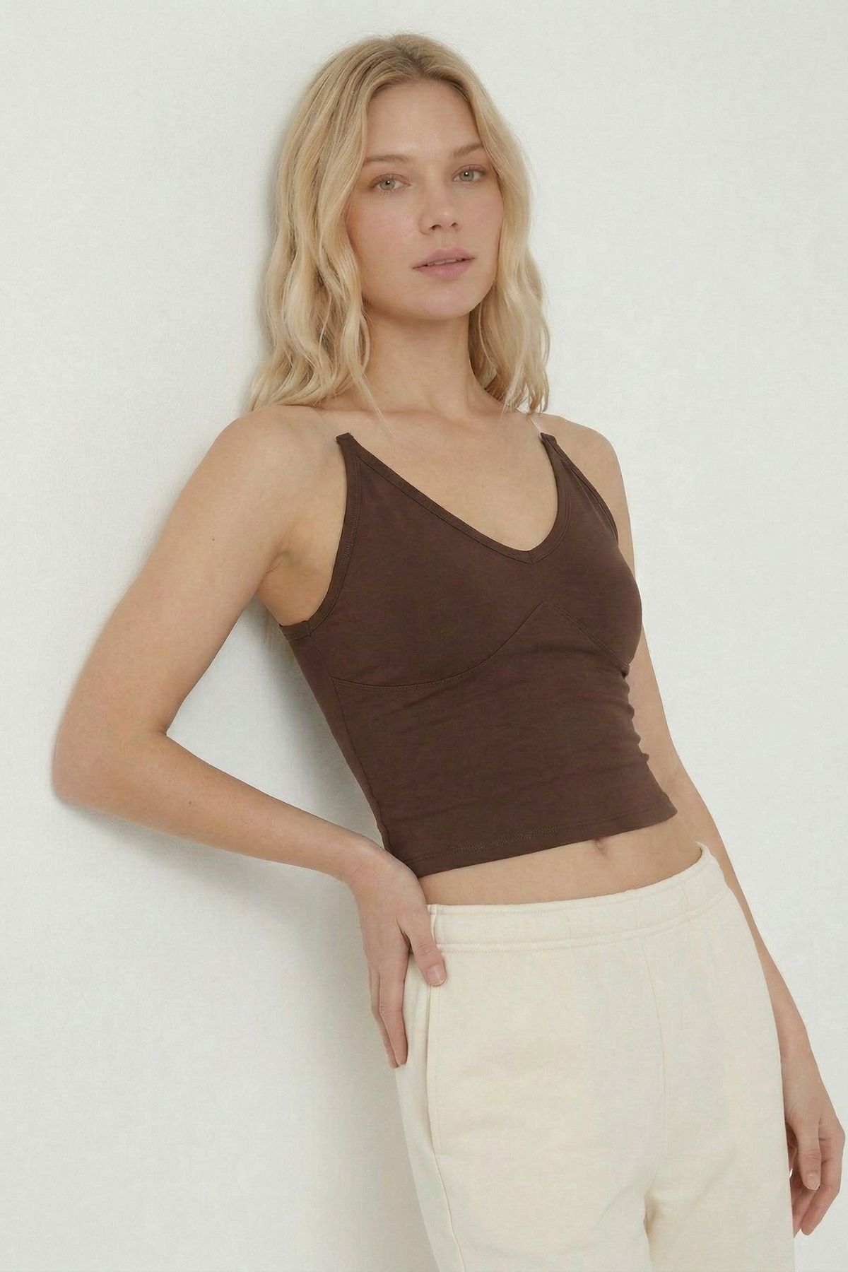 Kahve Hayalet Askılı Bluz 9053 