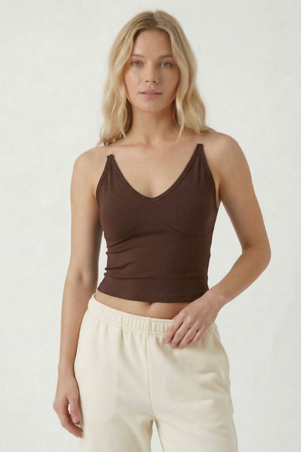 Kahve Hayalet Askılı Bluz 9053 - RAYS