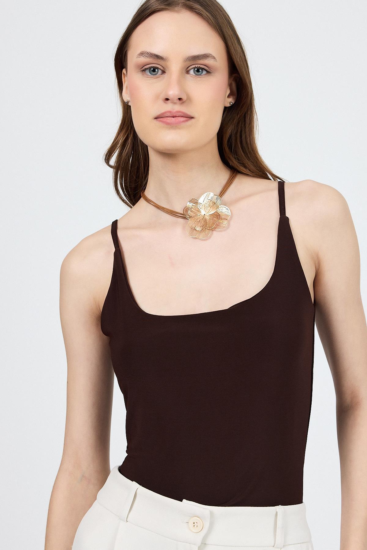 Kahve İnce Askılı Çıtçıtlı Bodysuit 13255 