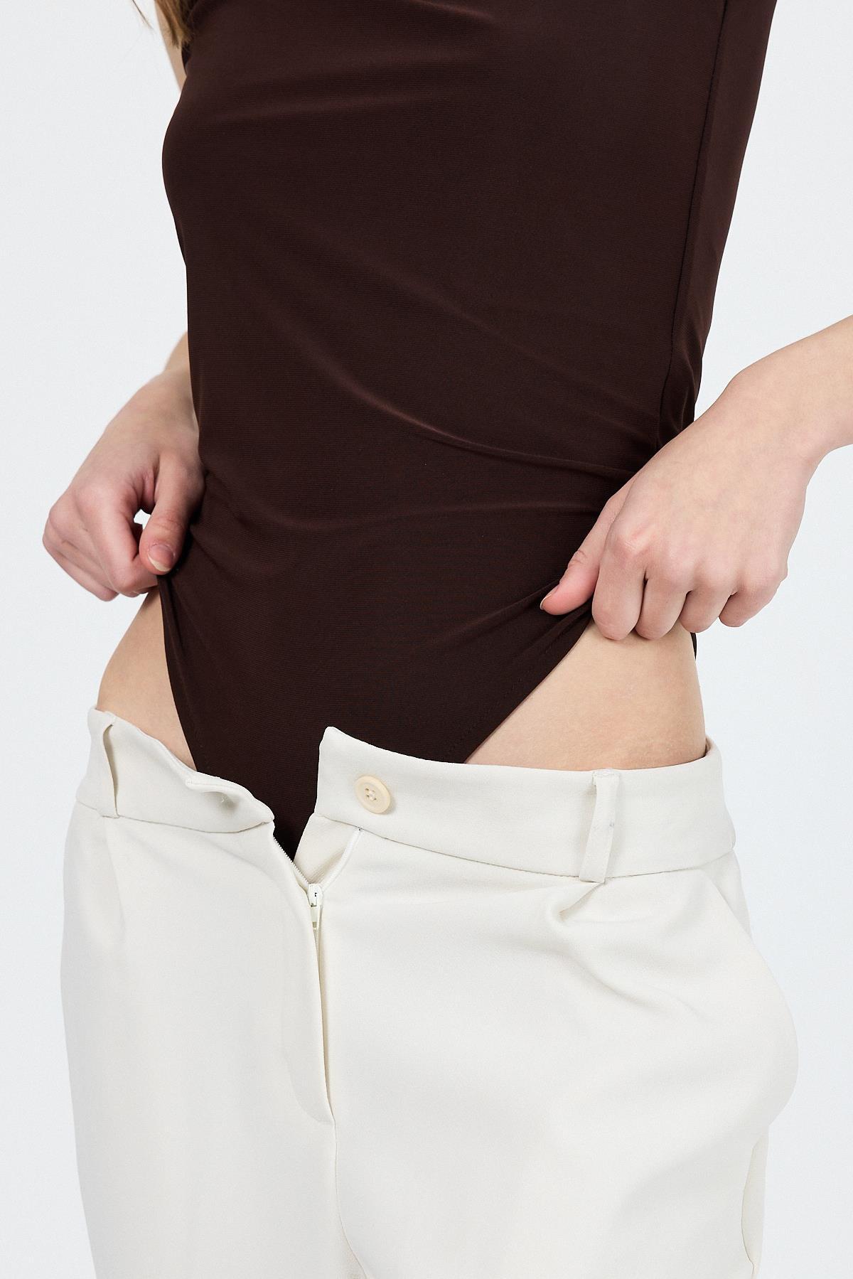 Kahve İnce Askılı Çıtçıtlı Bodysuit 13255 - 8