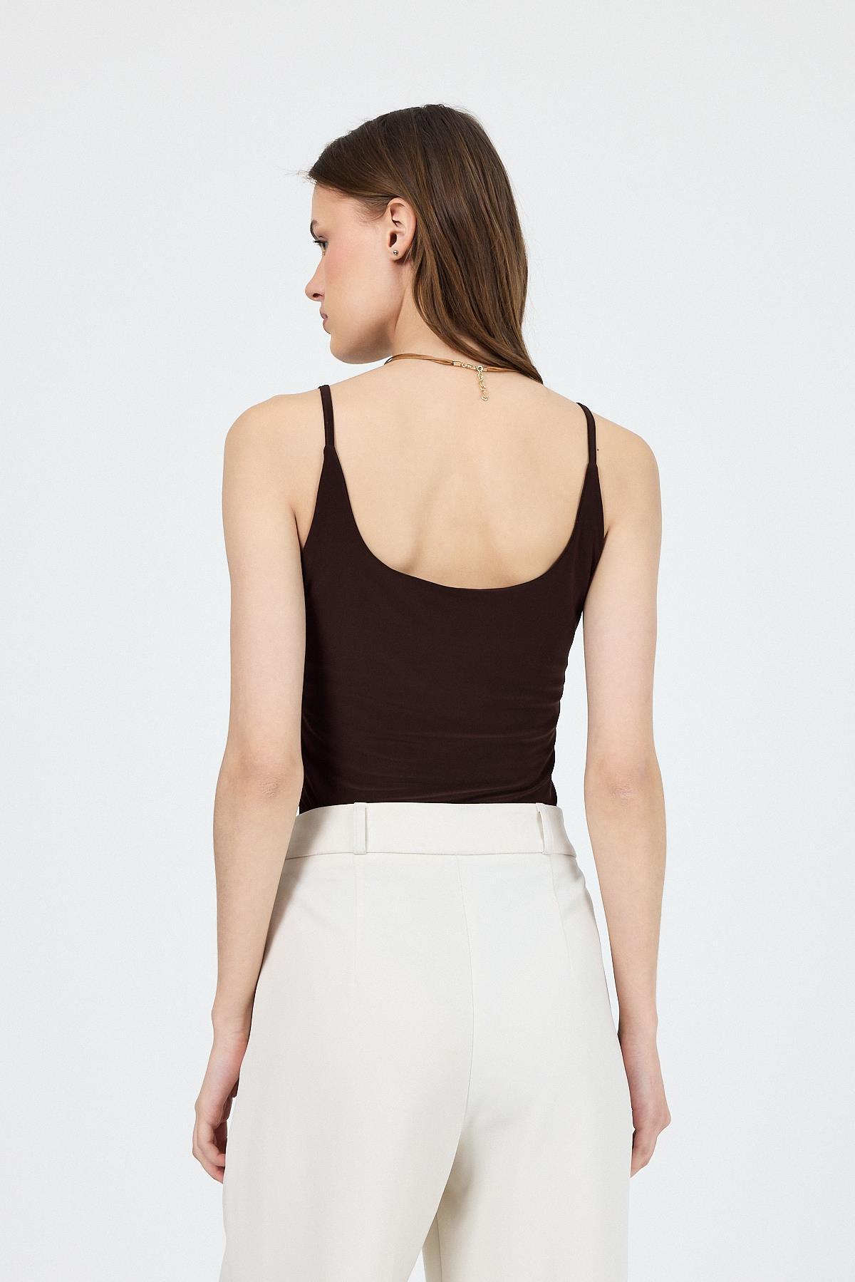 Kahve İnce Askılı Çıtçıtlı Bodysuit 13255 - 5