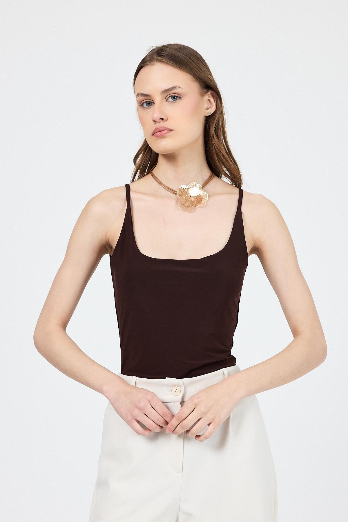 Kahve İnce Askılı Çıtçıtlı Bodysuit 13255 - 6