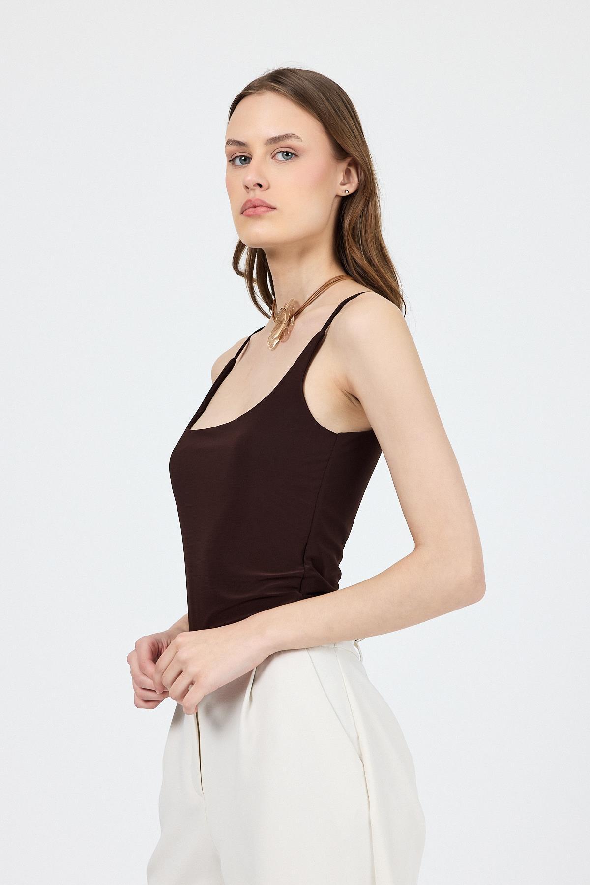 Kahve İnce Askılı Çıtçıtlı Bodysuit 13255 - 7