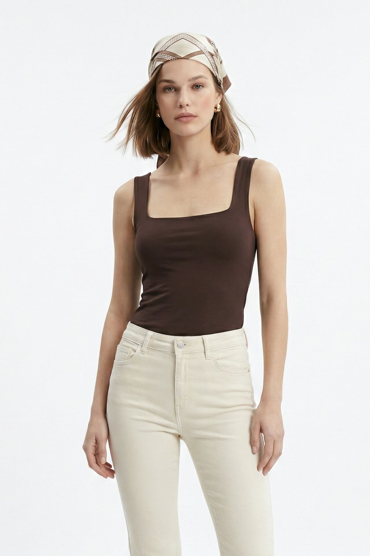 Kahve Kalın Askılı Kare Yaka Atlet 344 - RAYS