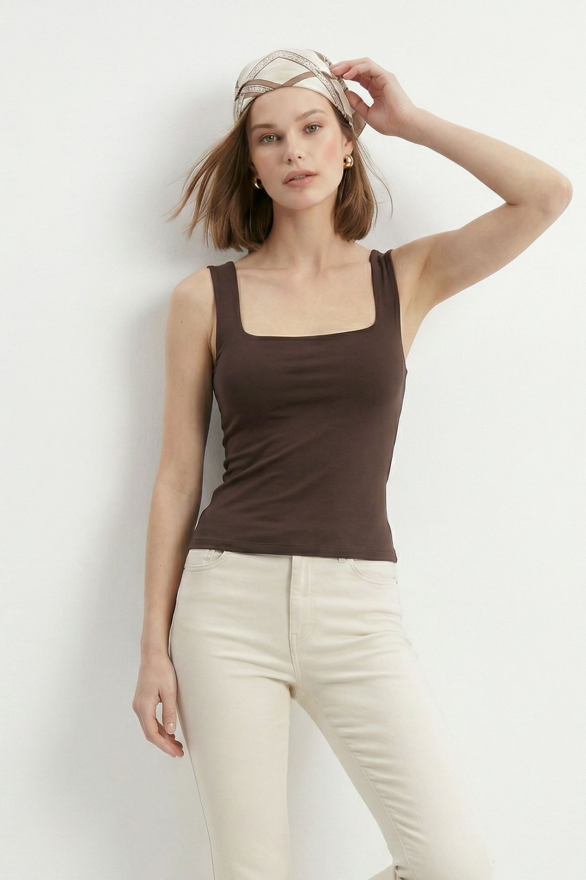 Kahve Kalın Askılı Kare Yaka Atlet 344 - RAYS (1)