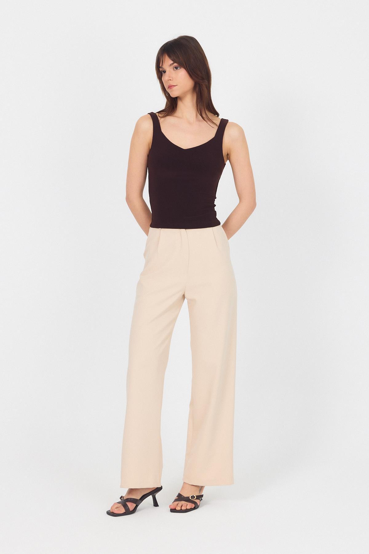 Kahve Kalın Askılı V Yaka Bluz 13293 - 4