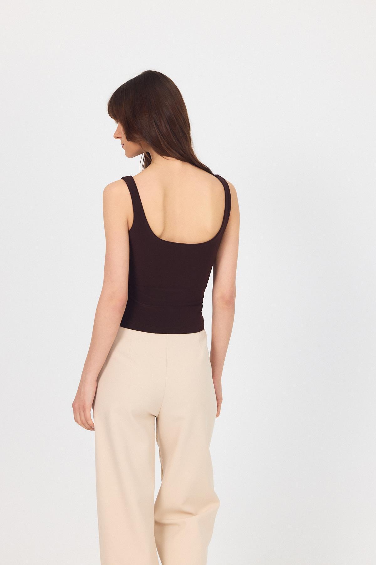 Kahve Kalın Askılı V Yaka Bluz 13293 - 7