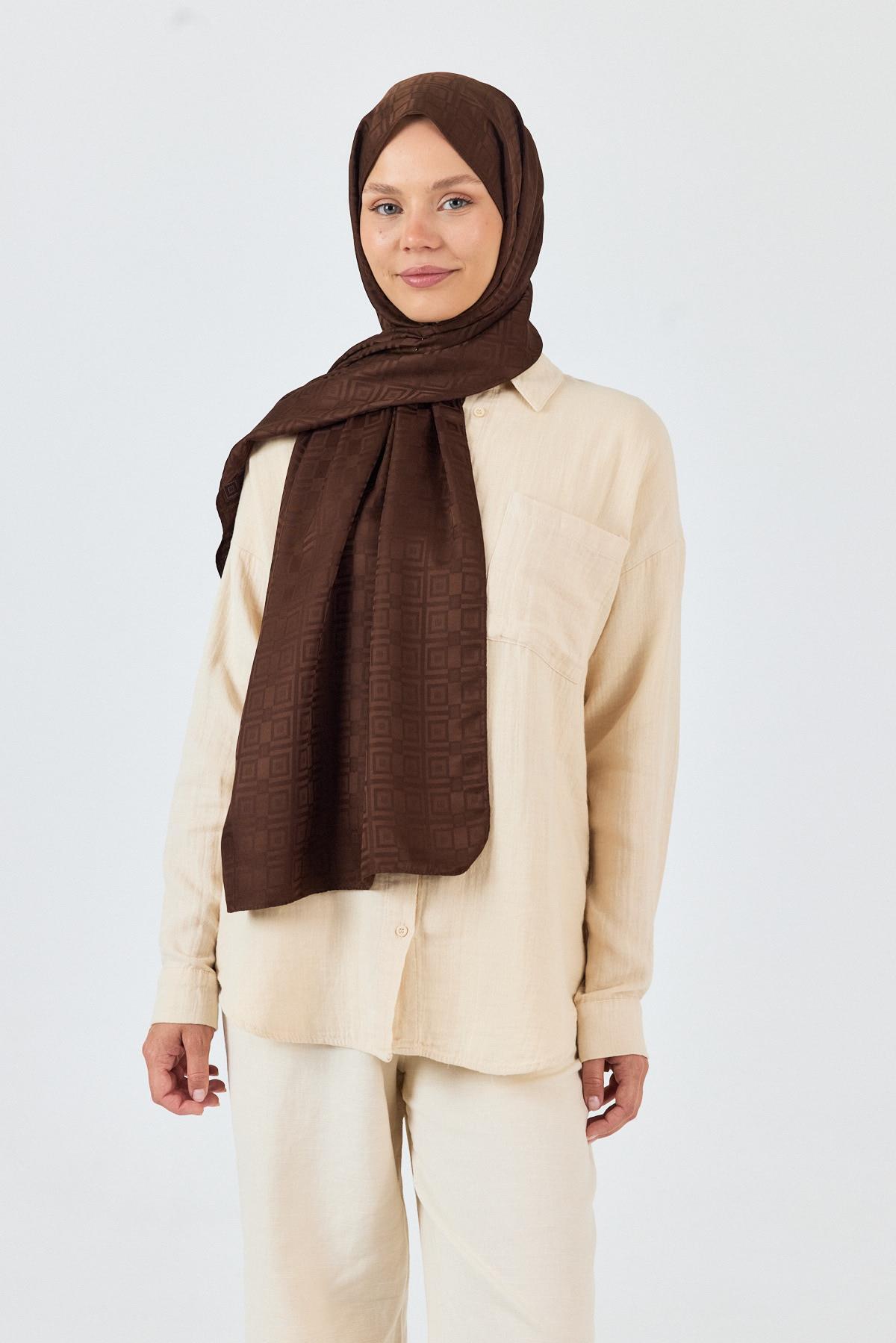 Kahve Kare Desen Jakar Şal 5692 - 1