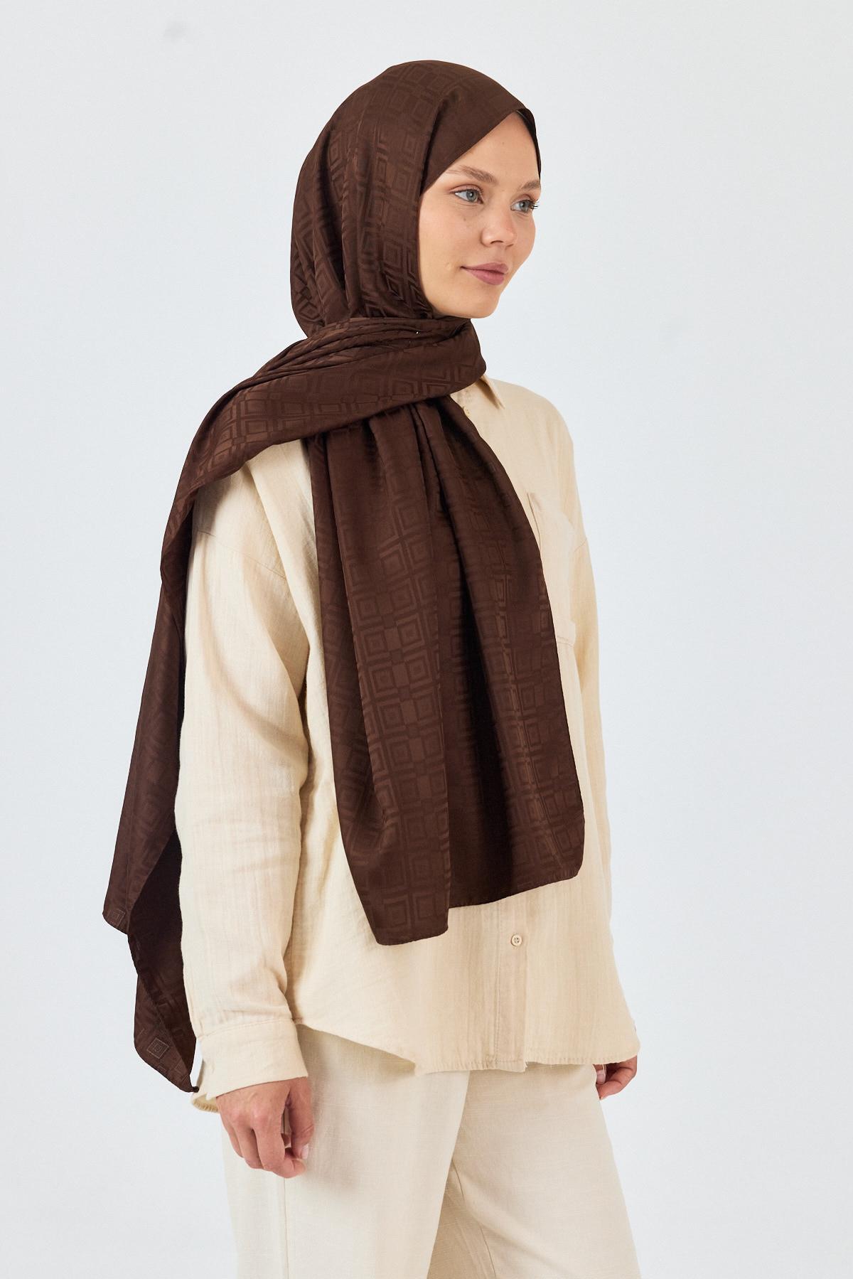 Kahve Kare Desen Jakar Şal 5692 - 2