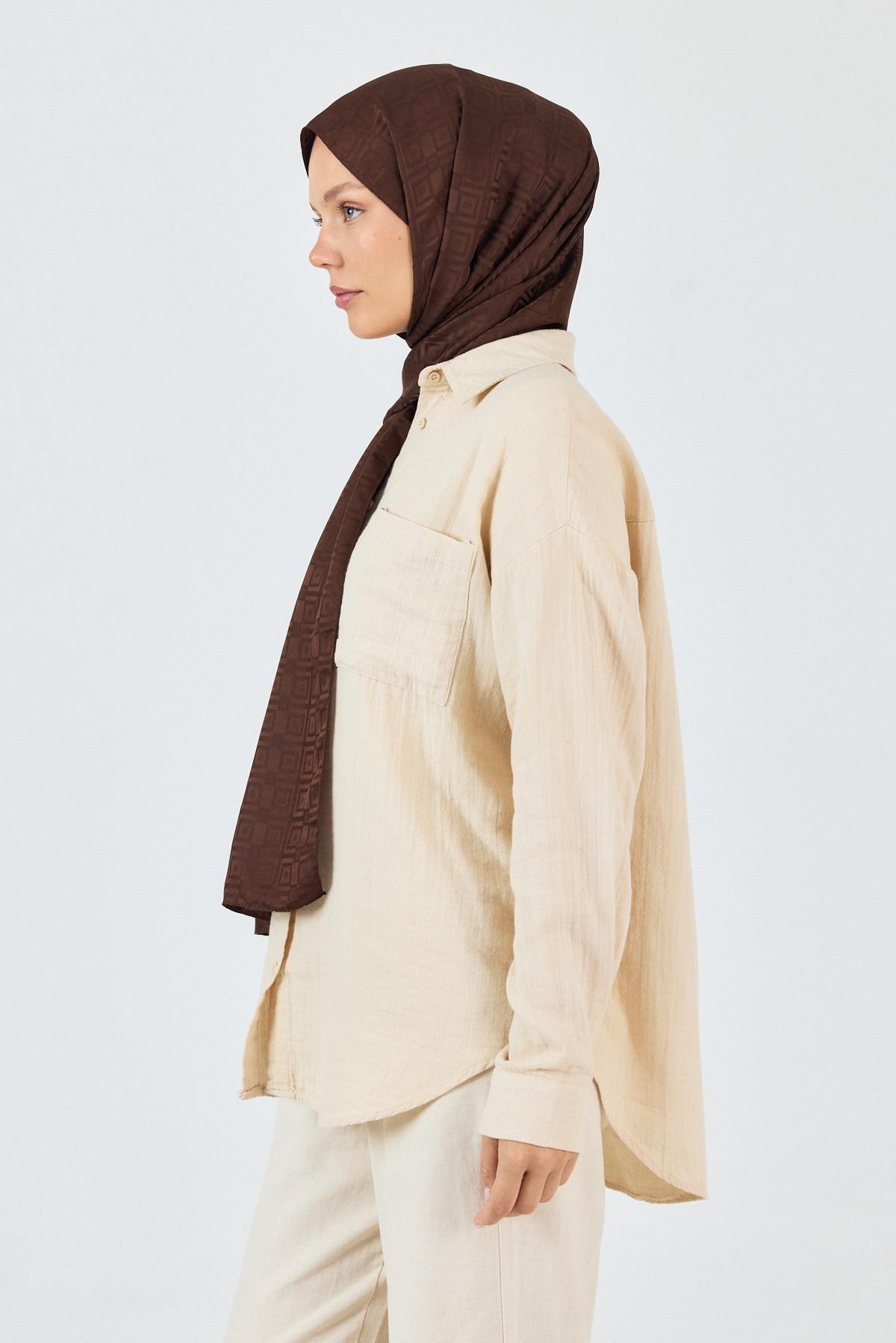 Kahve Kare Desen Jakar Şal 5692 - 6