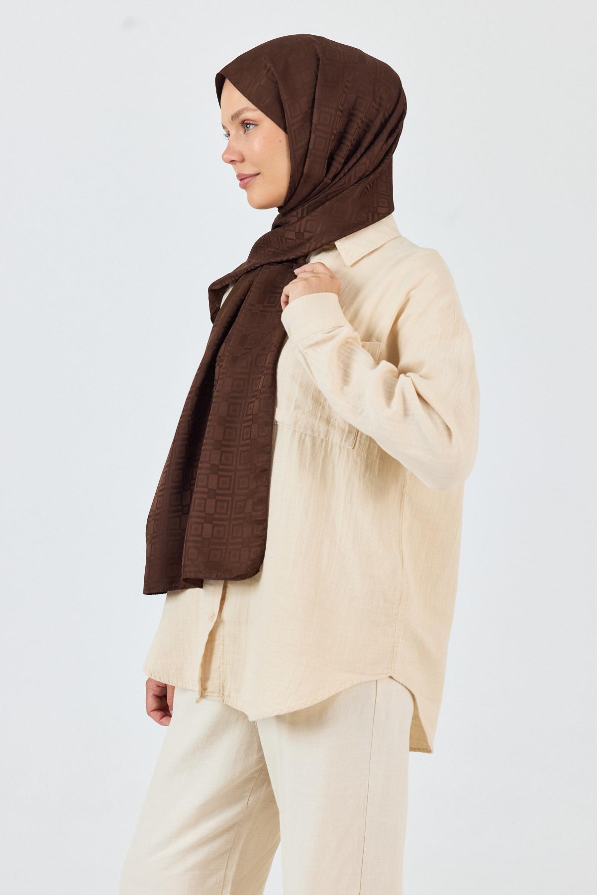 Kahve Kare Desen Jakar Şal 5692 - 3