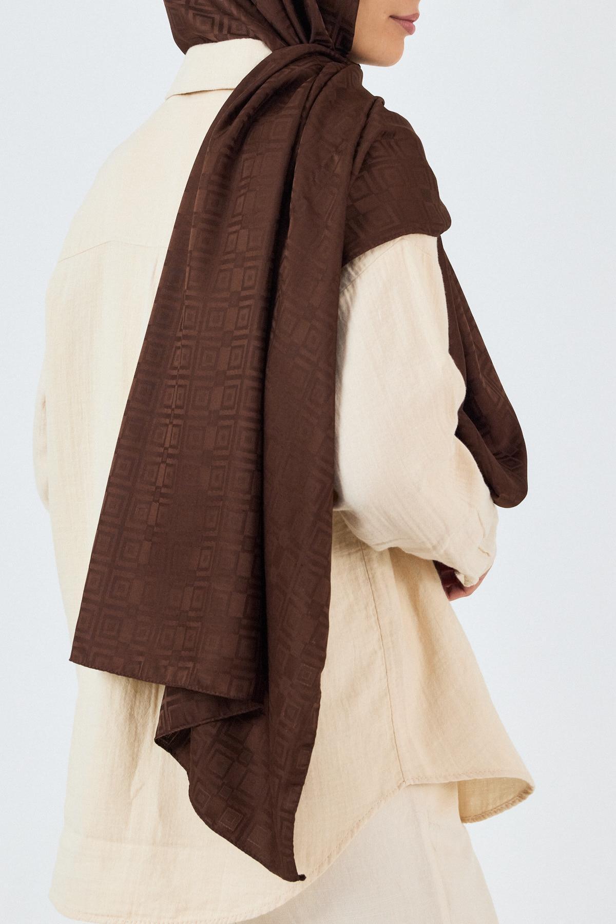 Kahve Kare Desen Jakar Şal 5692 - 8
