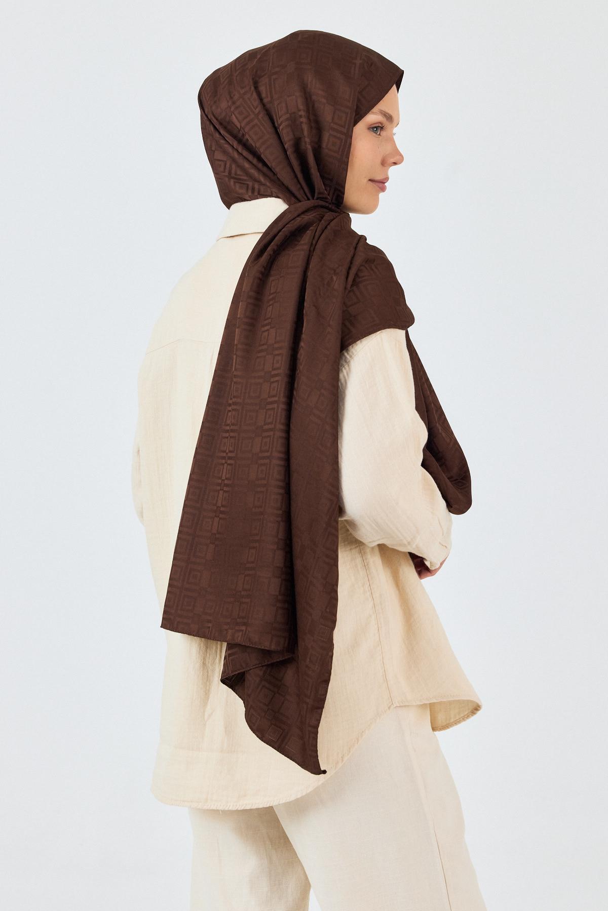 Kahve Kare Desen Jakar Şal 5692 - 4