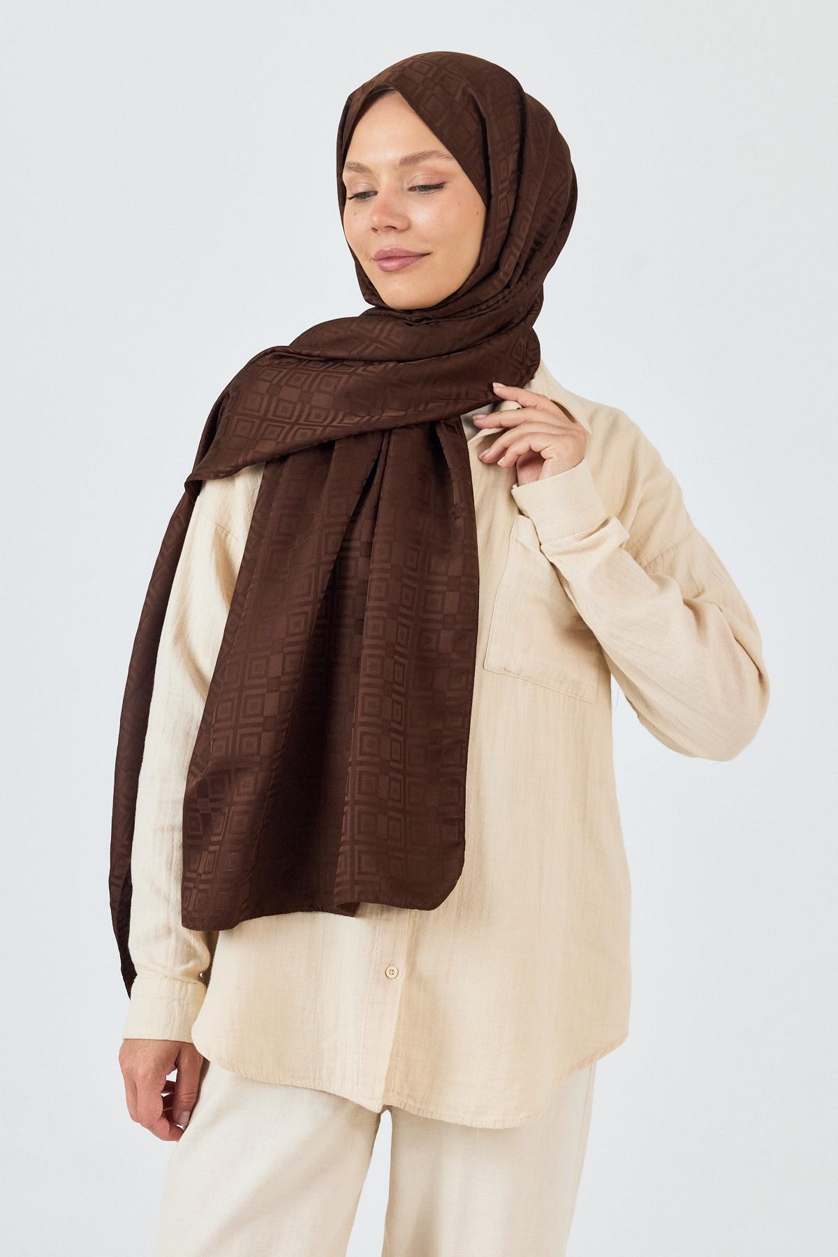 Kahve Kare Desen Jakar Şal 5692 - 7