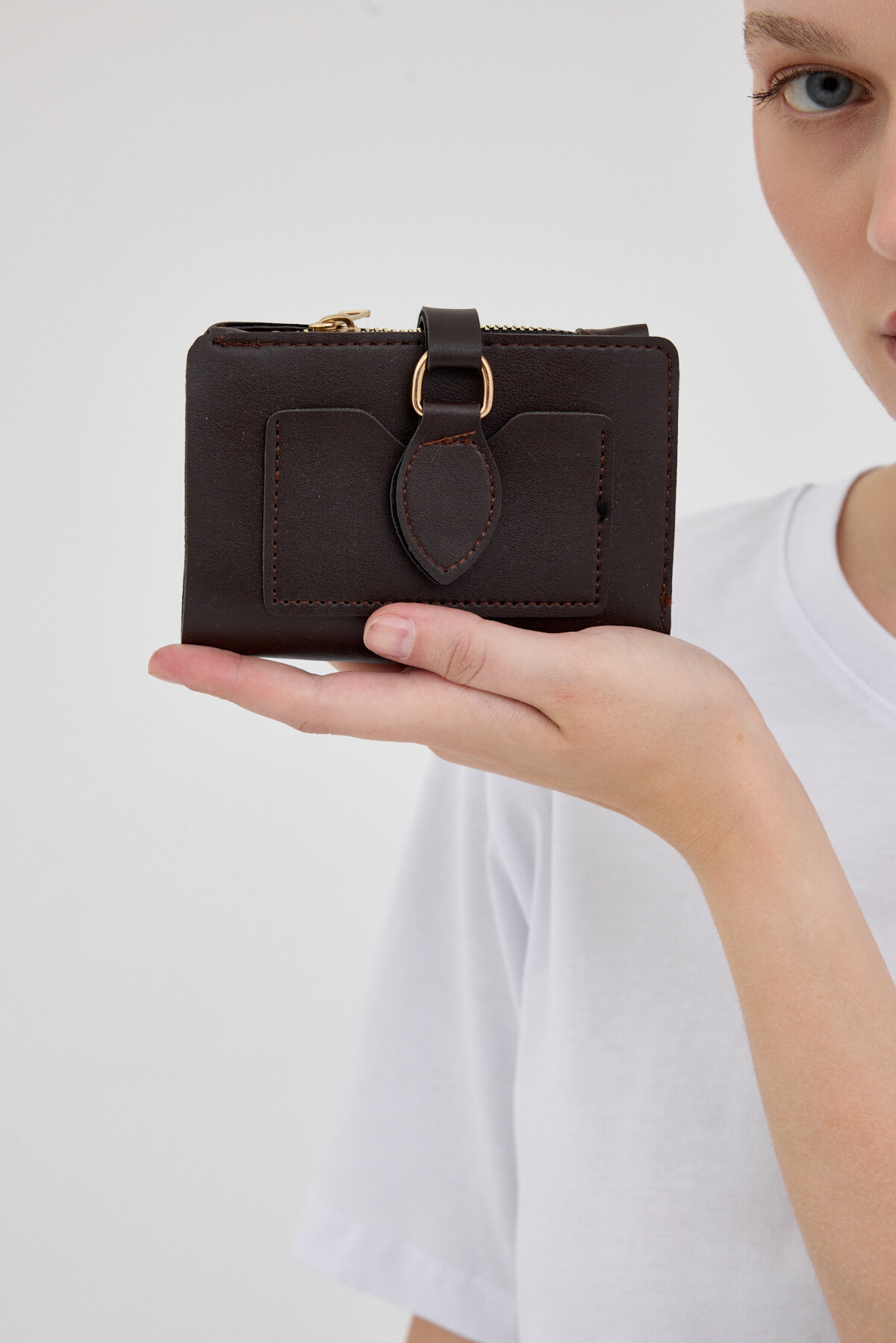 Kahve Kemer Tokalı Fermuarlı Cüzdan 9209 