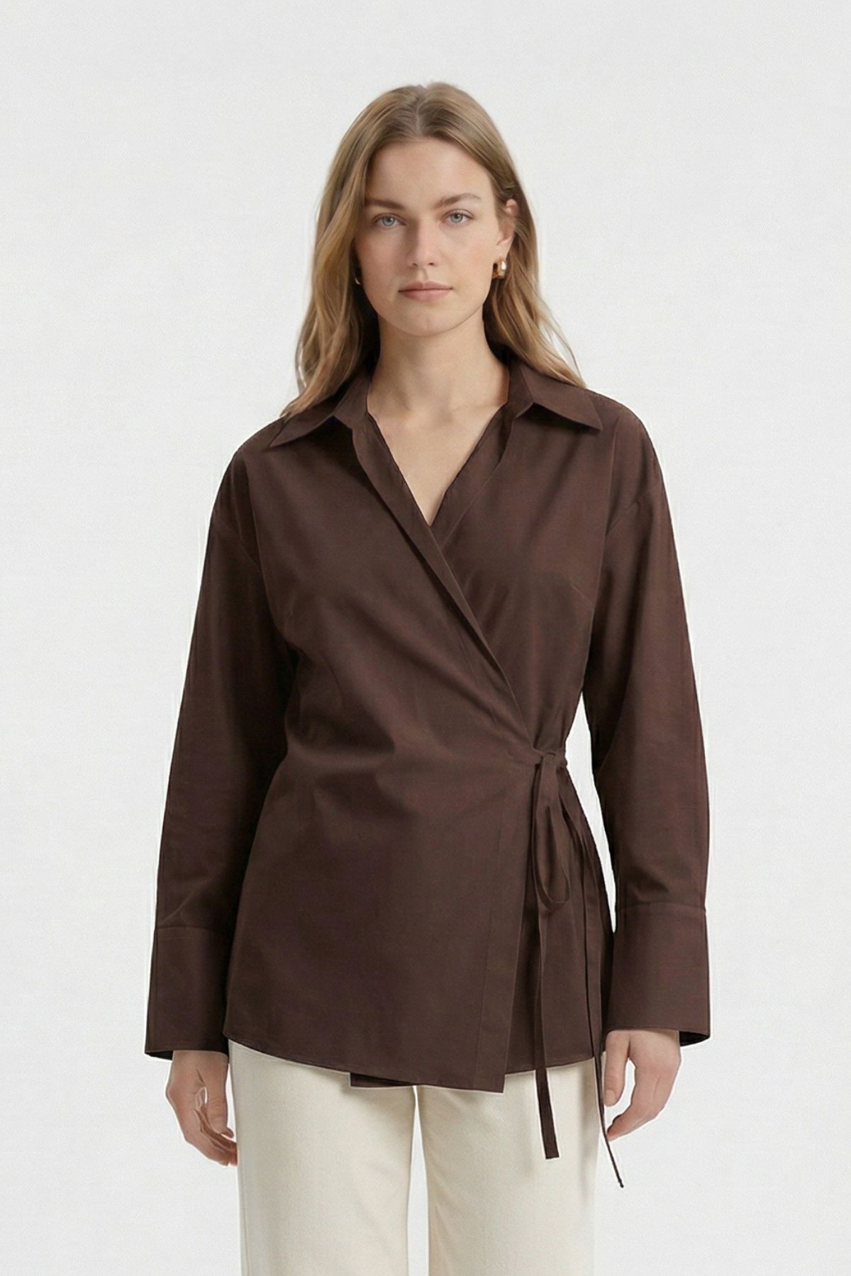 Kahve Kol Yırtmaçlı Yandan Bağlamalı Gömlek 5257 - RAYS (1)