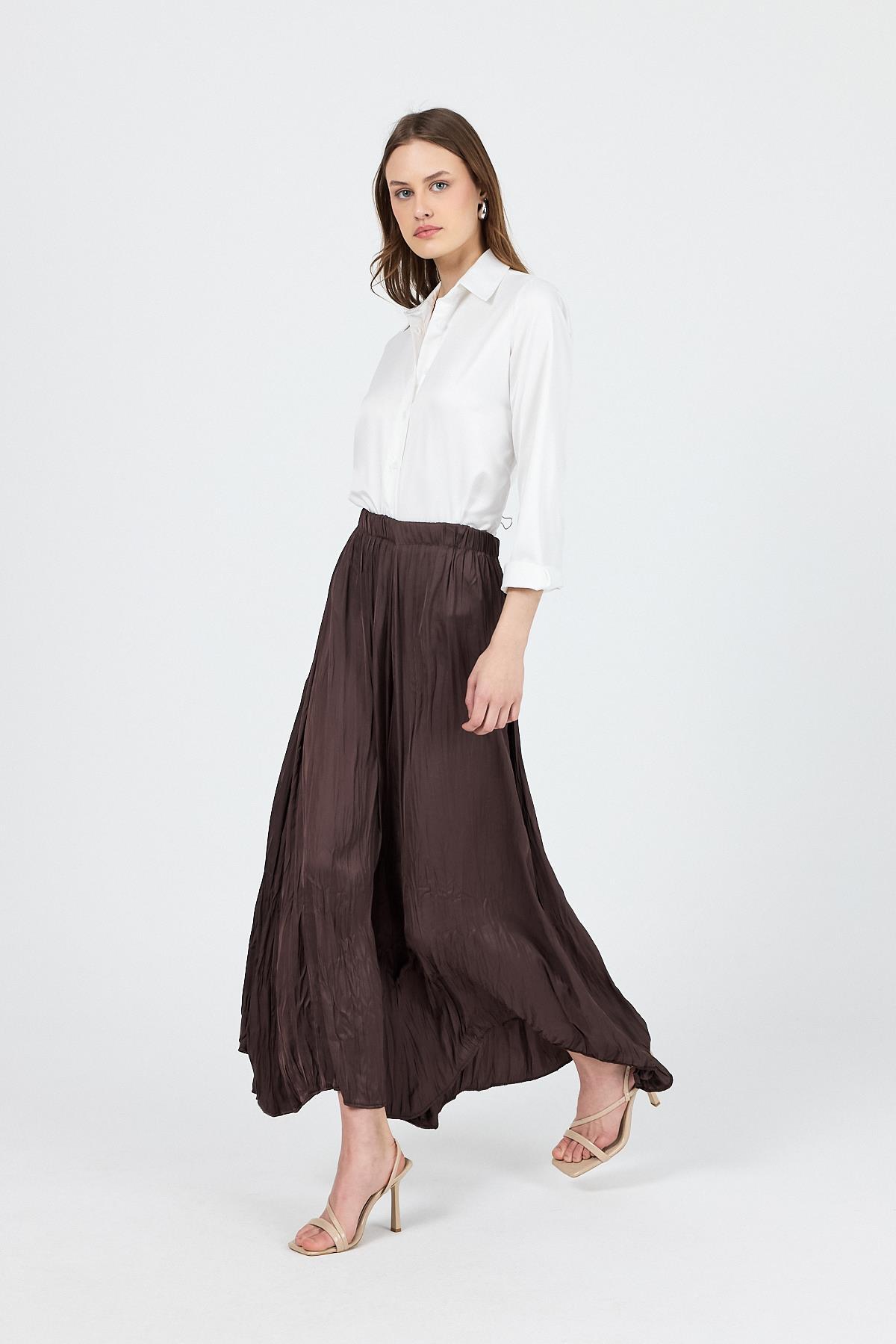 Kahve Kraşlı Kırışık Kumaş Etek 9470 - RAYS