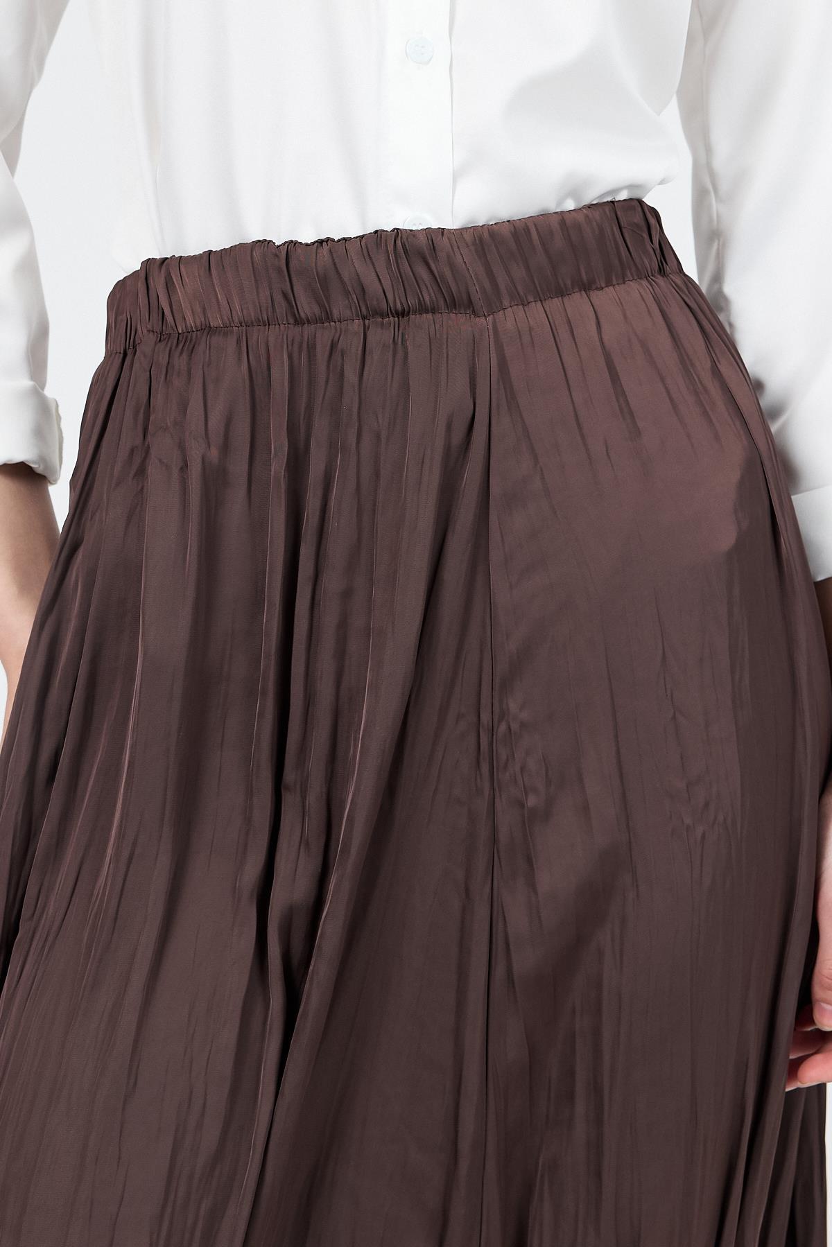 Kahve Kraşlı Kırışık Kumaş Etek 9470 - 4