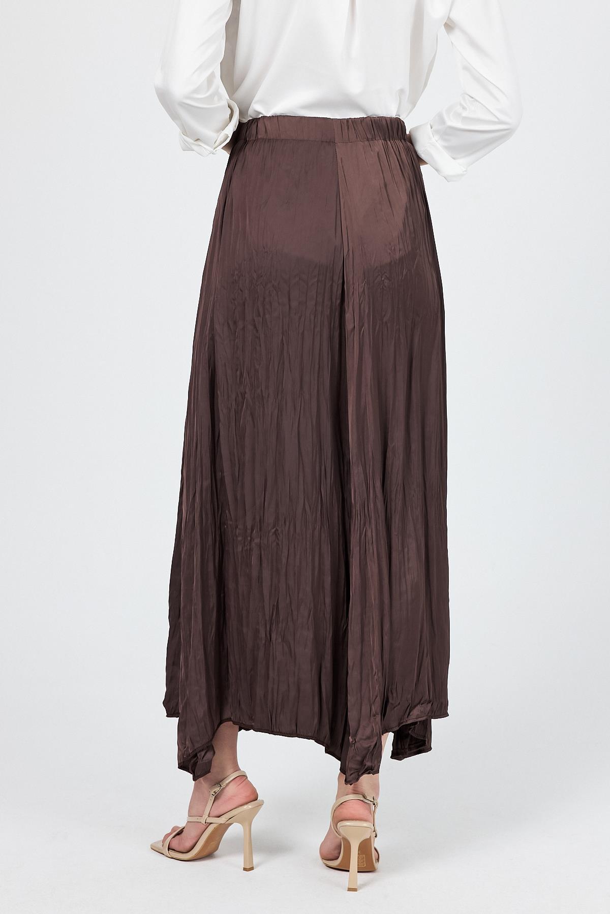 Kahve Kraşlı Kırışık Kumaş Etek 9470 - 5