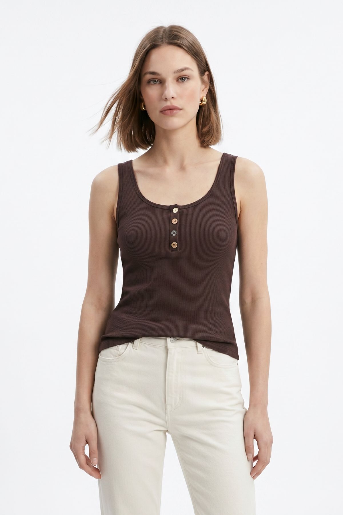 Kahve Ön Düğme Detay Atlet 634 - RAYS (1)