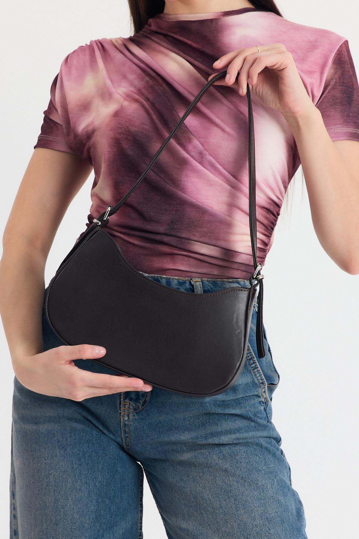 Kahve Oval Baget Çanta 3001 - 5