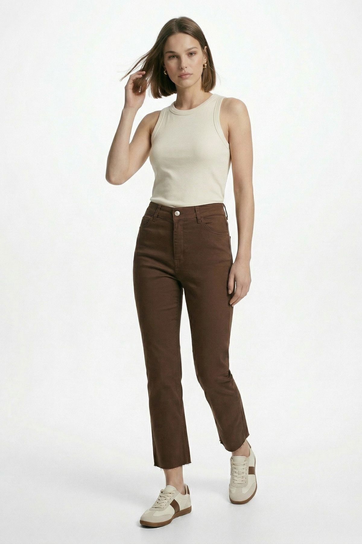 Kahve Paçası Kesik Pantolon 0321 - 1